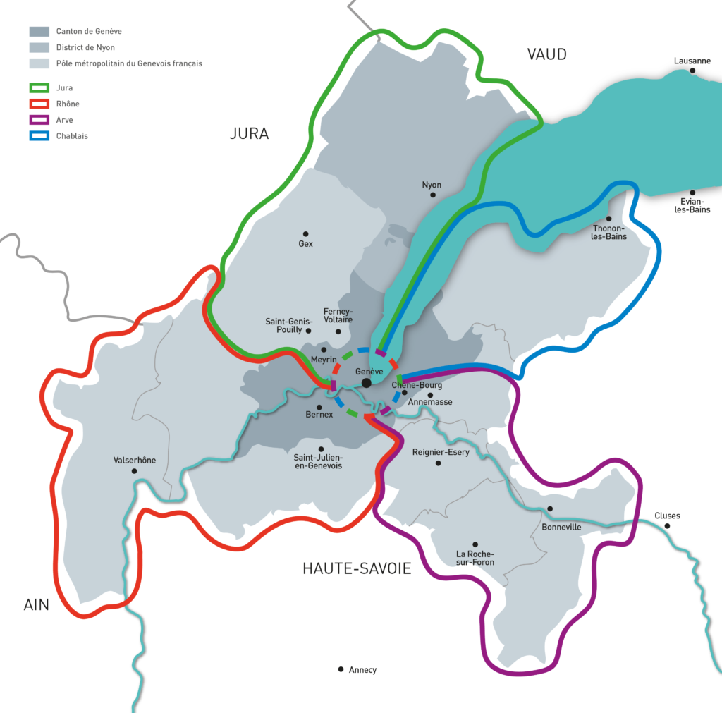 Carte des 4 Périmètres d'aménagement coordonné d'agglomération (PACA)